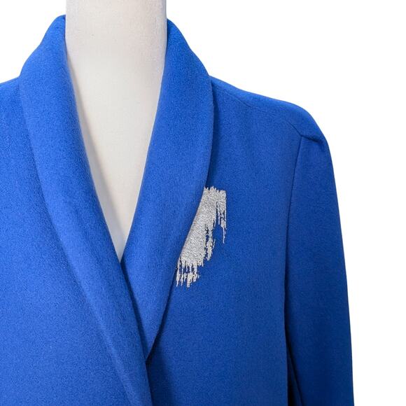 Vintage Cobalt Blue 100% Wool Coat with Silver Brush Strokes M/L - Picture 5 of 16